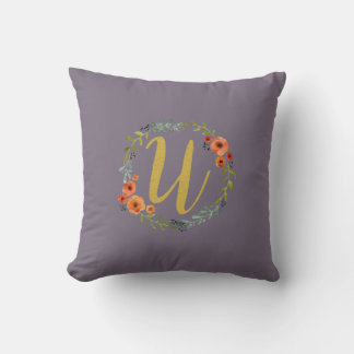 Almofada Flower Wreath Dourado Monograma Inicial U Cusha