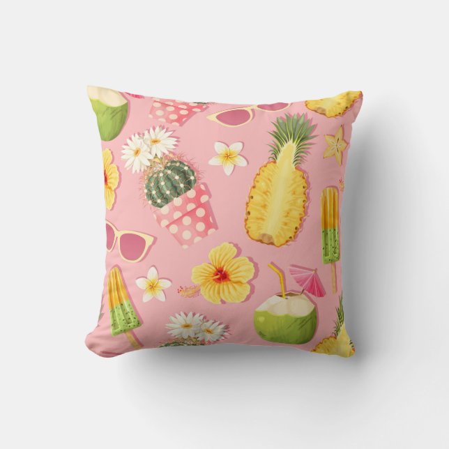 Almofada Flowers and exotic fruits vintage seamless pattern (Frente)