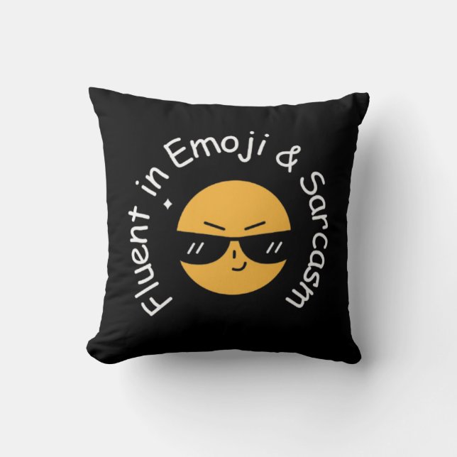 Almofada "Fluente em Emoji e Sarcasmo" Engraçado (Frente)