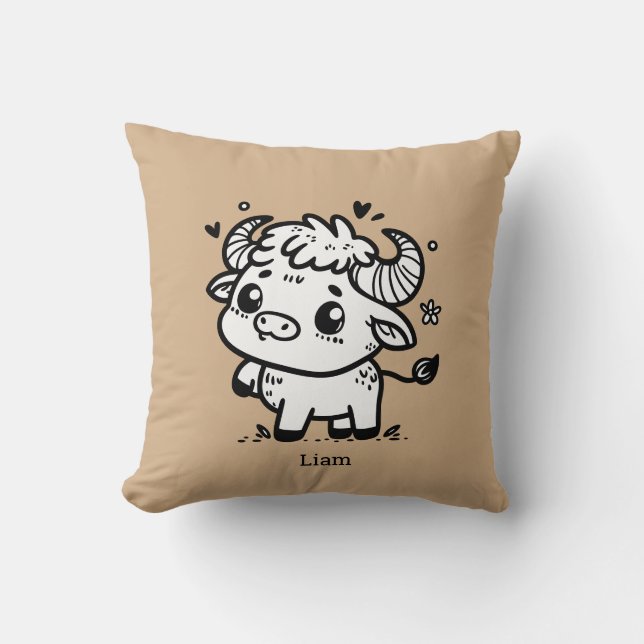 Almofada Fluffy Buffalo Baby - Kawaii Fazenda Animal (Frente)