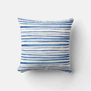 Almofada Fluxo de listras de aquarela azul Indigo padrão J