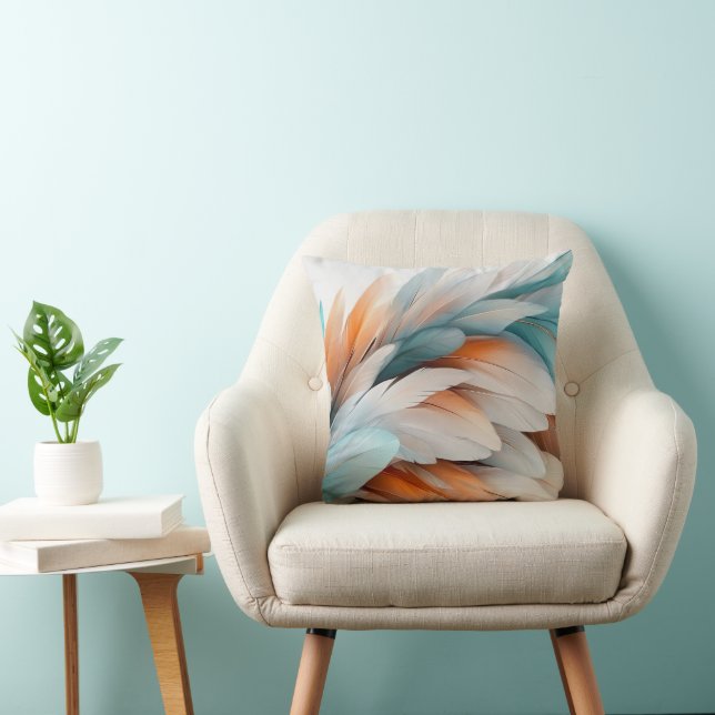 Almofada Fluxo de Pena Abstrata – Elegância Suave (Cadeira)
