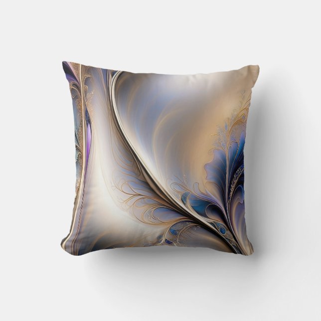 Almofada Fluxo Dourado - Arte Fluida Abstrata em Azul e Dou (Frente)
