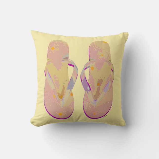 Almofada Fluxos grandes rosa e amarelo (Frente)