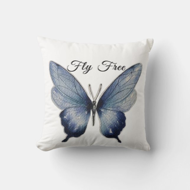 Almofada Fly Free – Blue Butterfly Art Design (Frente)
