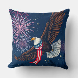 Almofada Flying Bald Eagle with USA Flag Scarf & Fireworks