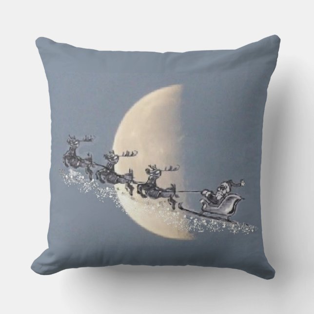 Almofada Flying Santa in Reindeer-Sled Christmas Pillow (Frente)