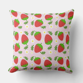 Almofada fofa design contínuo morangos fundo rosa