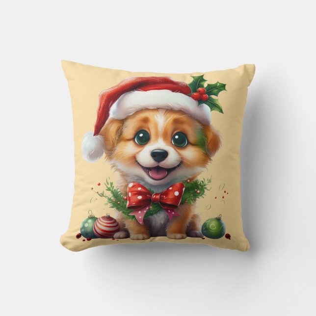 Almofada Fofo de Natal bonito com Papai Noel e Arco (Frente)