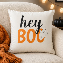 Almofada Fofo Hey Boo Laranja Fantasma Branco Halloween