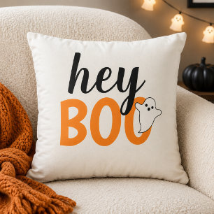 Almofada Fofo Hey Boo Laranja Fantasma Branco Halloween