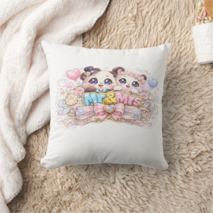 Almofada Fofo Kawaii Sr e Sra Panda Casal Rosa Pastel We