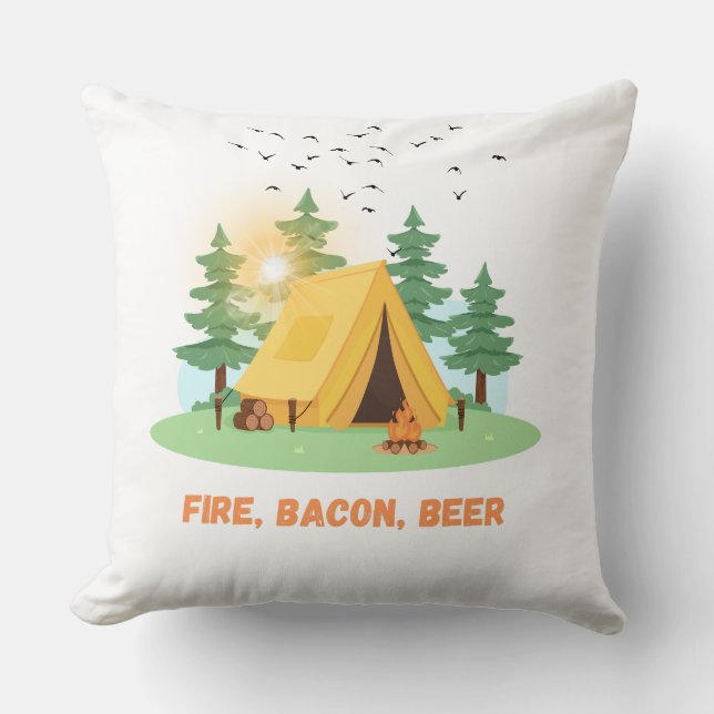 Almofada Fogo. Bacon. Cerveja. - Acampamento (Frente)