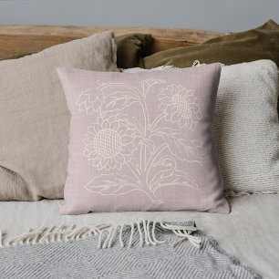 Almofada Fogueira Botânica Chic Girassóis Sobre Rosa Blush