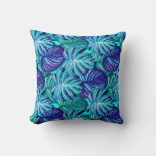 Almofada Folha de Árvore Palm Azul Brilhante e Verde