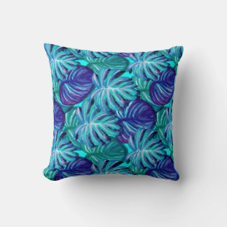 Almofada Folha de Árvore Palm Azul Brilhante e Verde
