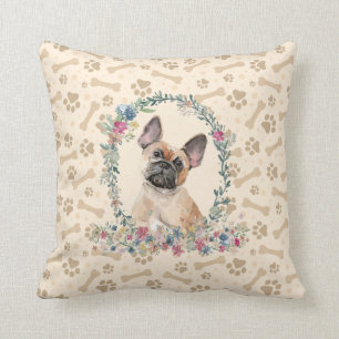 Almofada Folha de Buldogue Francesa Impressão e Cueca Flor