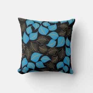 Almofada Folha de ouro azul estendida em preto