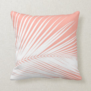 Almofada Folha de palmeira - branco no rosa coral