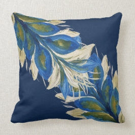 Almofada Folha de Peacock Azul Marinho pintado à mão