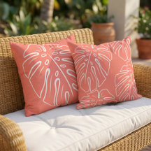 Folha Tropical Branca em Laranja Vermelho Coral