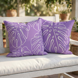 Almofada Folha Tropical Branca em Violeta Lavanda