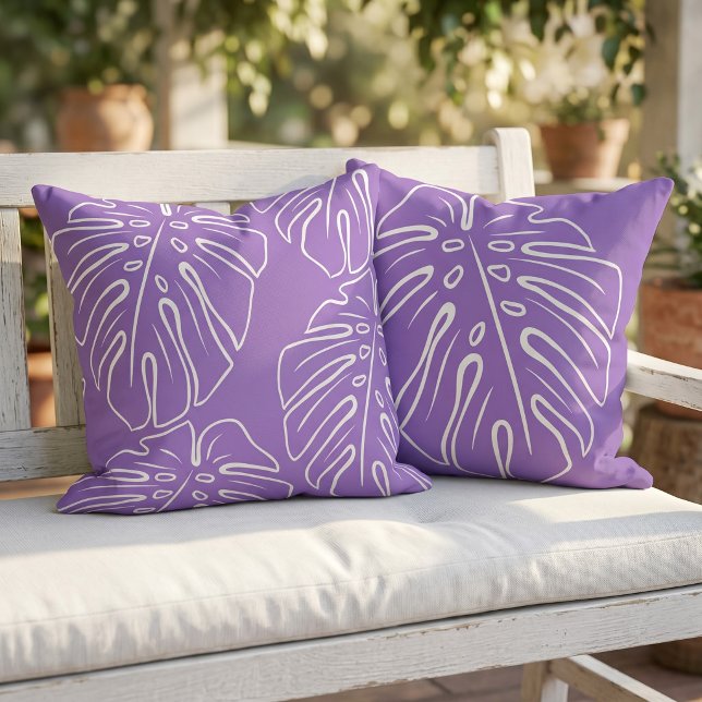 Almofada Folha Tropical Branca em Violeta Lavanda (Criador carregado)