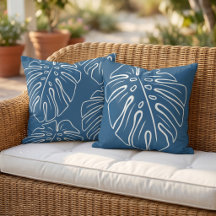 Folha Tropical Branca Motivo Em Azul Ciano Médio E