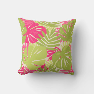Almofada Folha tropical de monstera ousada vibrante rosa e