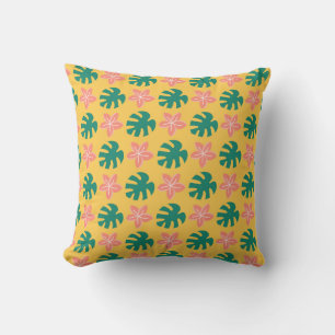 Almofada Folha tropical e padrão de flores