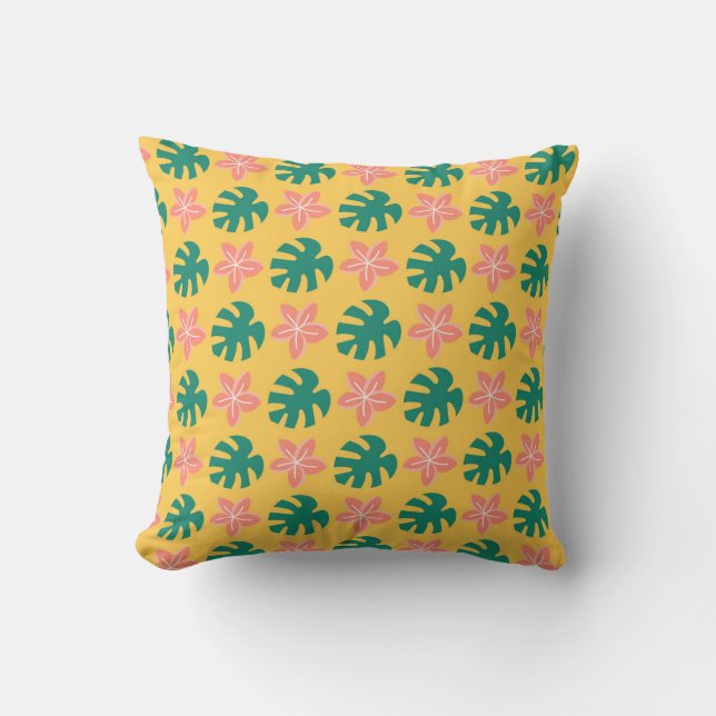 Almofada Folha tropical e padrão de flores (Frente)