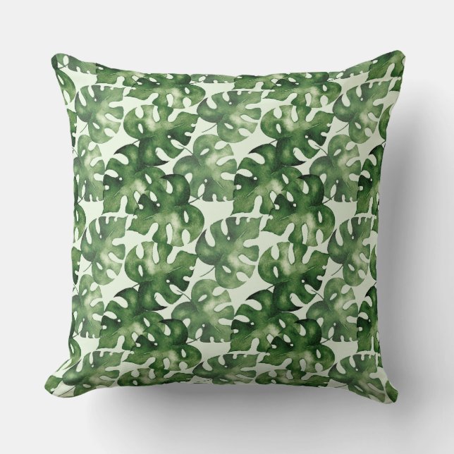 Almofada Folha tropical monstera verde (Frente)