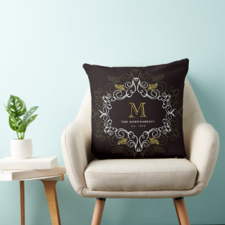 Almofada Folhagem Festiva Arte Deco Monograma Feriado Vinta