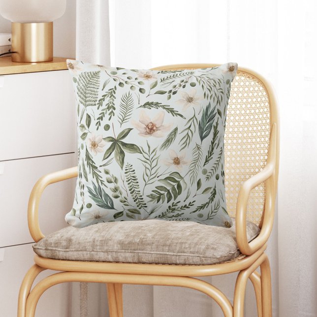 Almofada Folhagem Flor Aquarela Sem Costura Padrão Floral S (In situ)