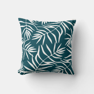 Almofada Folhagem floral azul branco verão tropical