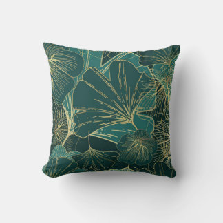 Almofada Folhagem Floral Elegante Teal Seagreen