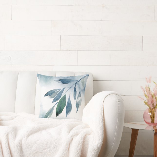 Almofada Folhas Abstrato Azul de Indigo (Sofá)