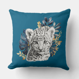 Almofada Folhas Azuis Tropicais Folhas Leopardo Girafa