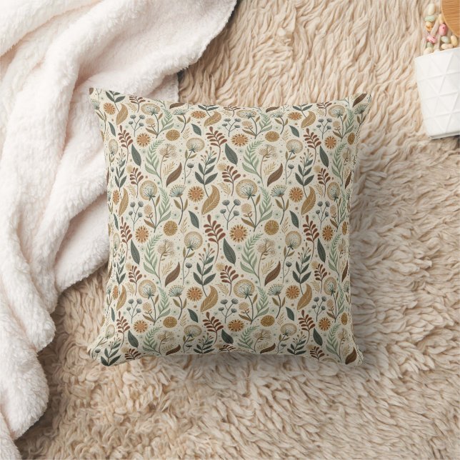Almofada Folhas Boho Botânico Marrom Verde Terracota Bege (Cobertor)