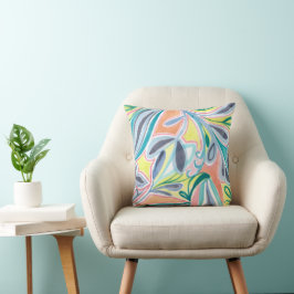 Almofada Folhas Botânicas Coloridas de Verão Pintura Abstra