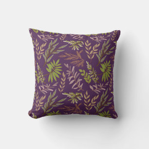 Almofada Folhas Botânicas: Um Fundo Roxo Impressionante
