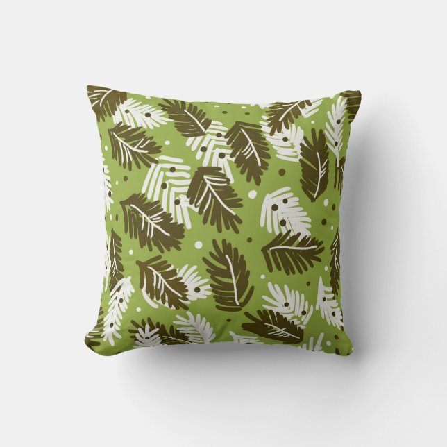 Almofada Folhas brancas verdes: padrão conífero (Frente)