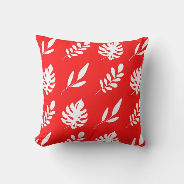 Almofada Folhas brancas vermelhas (Frente)