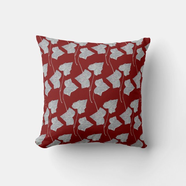 Almofada Folhas Caindo Vermelho Escuro  (Frente)
