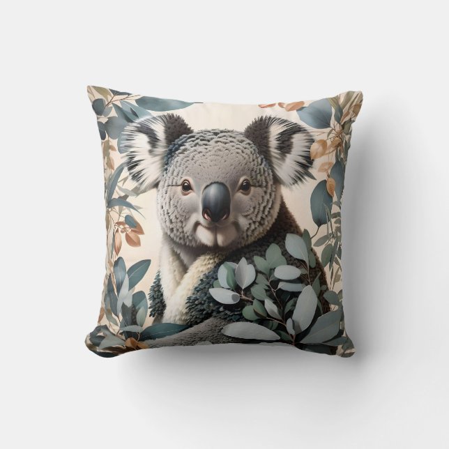 Almofada Folhas Cute Koala Eucalyptus (Frente)