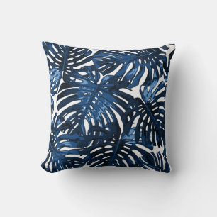 Almofada Folhas da selva tropical azul Marinho náutica