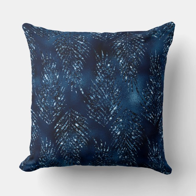 Almofada Folhas da Selva Tropical de Brilho Azul Real Elega (Frente)