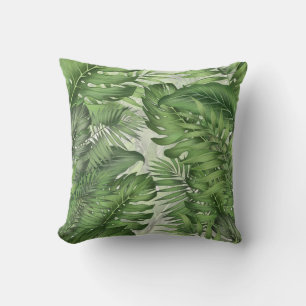 Almofada Folhas da selva tropical: fundo floral sem costura