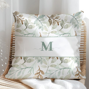Almofada Folhas de aquarela com nome personalizado e inicia