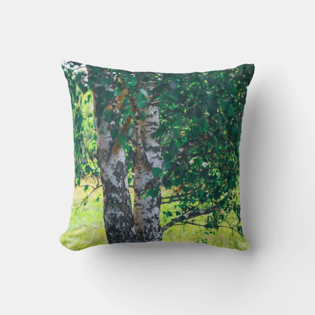 Almofada Folhas de Árvore de Bétula Verde Natureza (Frente)